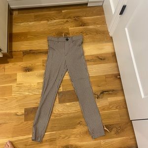 Zara plaid pants, stretchy material, zipper/button
